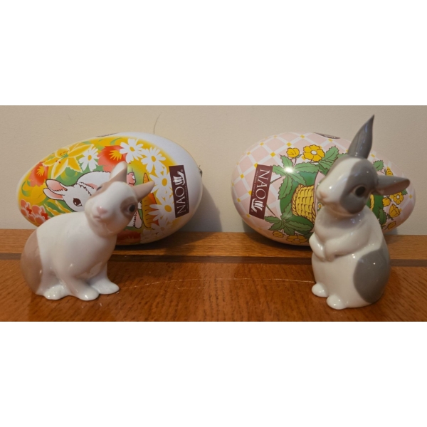 NAO By LLADRO Pair of Porcelain Bunnies  'Cookies & Patches'
