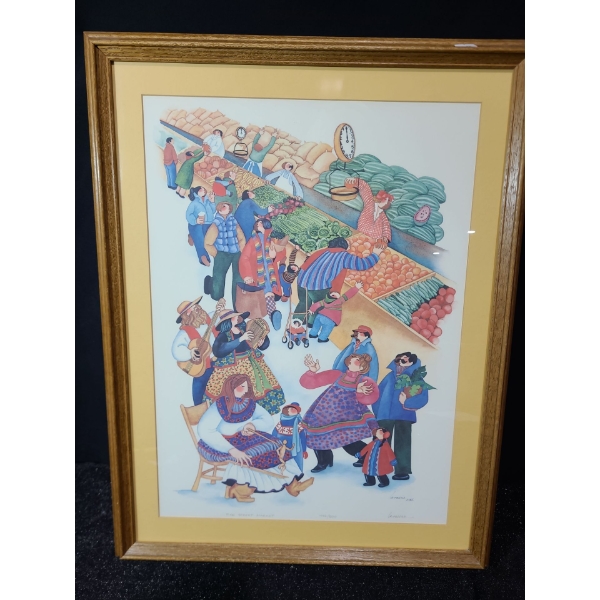 "Pike Street Market",Artist: Barbara Lavallee,446/500,Offset Lithograph,Framed Under Glass 20 X 26.5