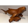 Image 2 : Carved Rosewood Aquatic Creature w/ Blue Mountain Pottery Figure (Has Been Repaired) 