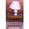 Image 1 : Rolling Metal and Wood Bar Cart with Ceramic Floral Table Lamp