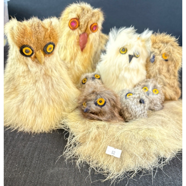 Indigenous Handmade Genuine Fur Owl Family w/ Nest