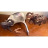Image 1 : Wooden Elephant Trio W/Hoselton Aluminum Graceful Bird Sculpture Statue