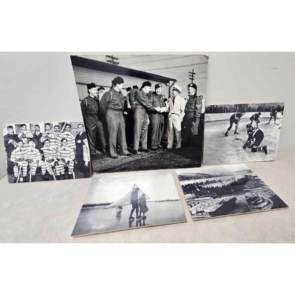Black-and-White Historical Photographs Featuring Hockey and Military Themes