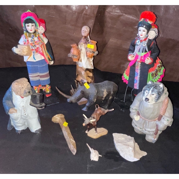 International Souvenir Dolls 16T w/ Corn Husk Old Lady & Assorted Figurines