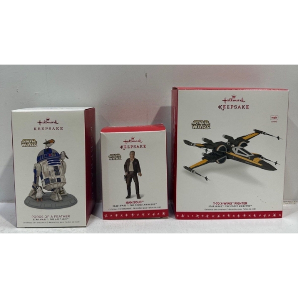 Star Wars-Porgs of a Feather, Han Solo, T-70 X-Wing Fighter Hallmark Ornaments