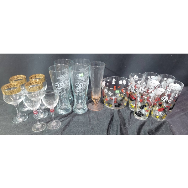 Glassware Set Featuring Poker Themed Pieces and More