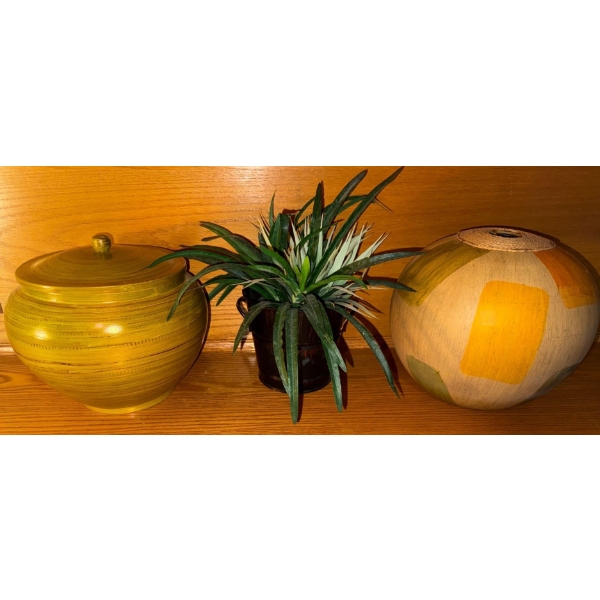 Large Wooden Vessels w/ Faux Fern 12Tall