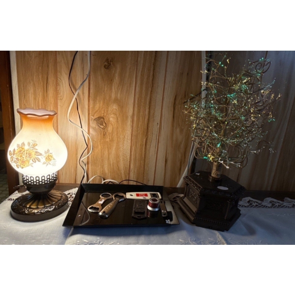 Gorgeous Oil Lamp Electric Light w/ Colorful Spinning Tree Light & Various Bottle Openers 