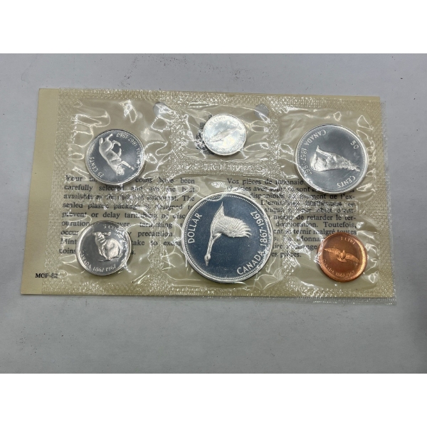 1967 Uncirculated Canadian 6 Coin Set 80% Silver 43.1g
