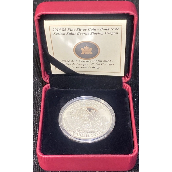 2014 $5 Saint George Slaying Dragon Fine Silver Coin 23.17 Grams