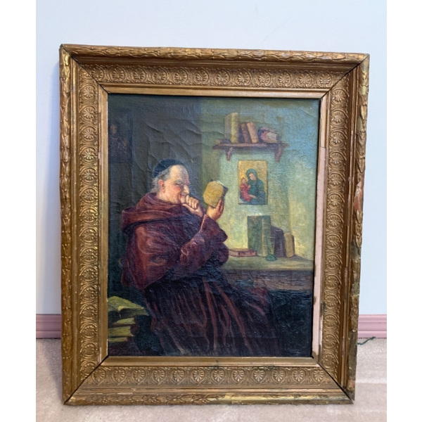Monk Art Oil on Canvas 19x22 Artist Unknown