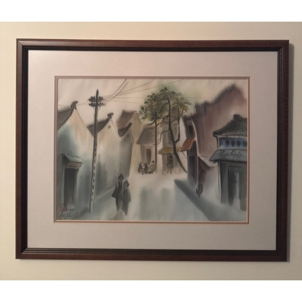 Watercolor Painting Depicting A Street Scene In Vietnam 23x19 Artist Unknown