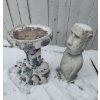 Image 2 : Resin Birdbath with Rabbit Motif 29 T and Easter Island Resin Moai Statue 32 T (Small Chip at Base)