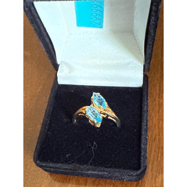 Yellow Gold 10K Stamped Ring, Blue Stones, Weighs 3.00g 