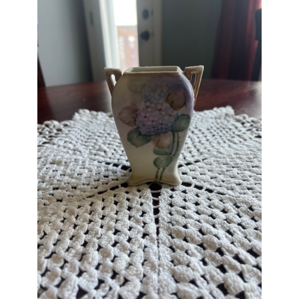 Art Nouveau Hand-Painted Ceramic Vase with Floral Motif
4 in high