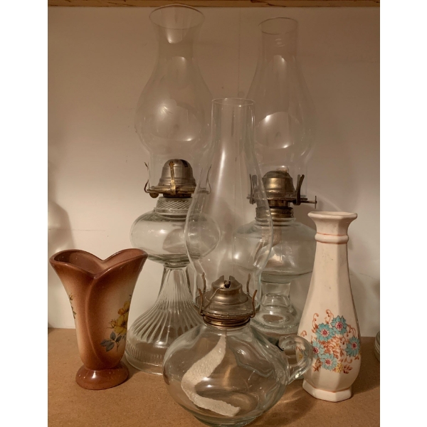 Antique Oil Lamp Collection w/ Vase Made in Portugal