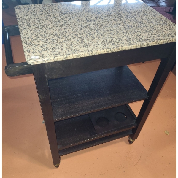 Wheeled Bar Trolley with Faux Marble Top and Storage Drawer F36 T, 28 L, 18 W