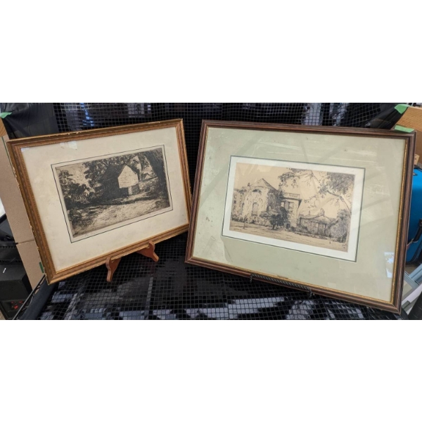 Framed Etchings: 'Examination Hall, TCD' and 'The Sky' by Graham Pilkington