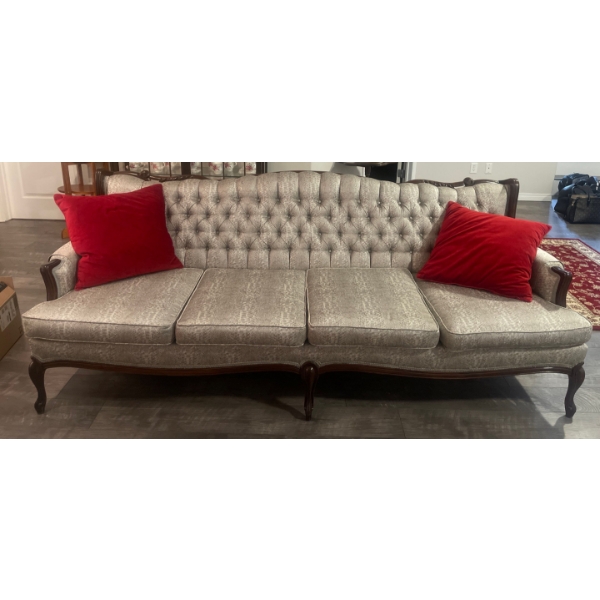 Recessed French Provincial Upholstered Sofa - Reptile Silver Upholstery 84x35x33 Stunning 