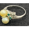 Image 2 : Plated Sliver, Pearl, and Emerald Ring (total weight 3.2g)