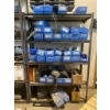 Image 1 : Metal Storage Shelf with Contents of Blue Plastic Bins and Assorted Items