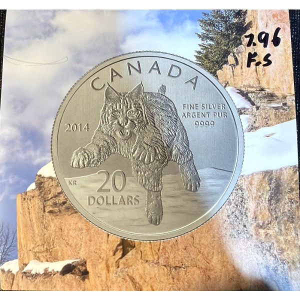 2014 $20 Bobcat Fine Silver Coin 7.96 Grams