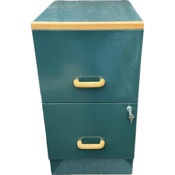 Green Wood Trimmed Locking File Cabinet - 14W, 19D, 27T 