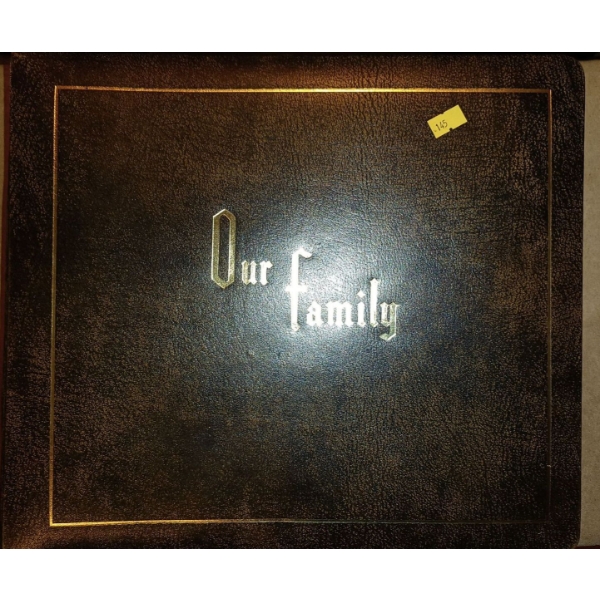 Lovely 'Our Family' Photo Album, Cowhide & Gold Trim 