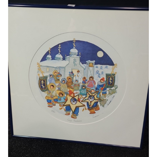 "Village Traditions",Artist: Barbara Lavallee, 365/750, Offset Lithograph Framed Under Glass 19 X 19