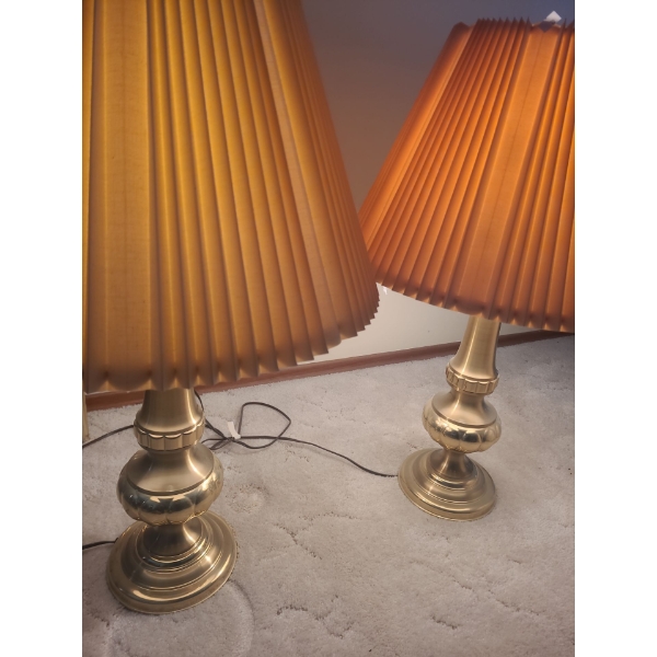 Brass-Look Lamps w/ Pleated Shades 30 T to Top of Shade