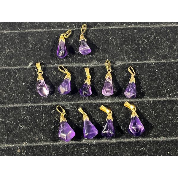 Collection of 11 Purple Stone Pendants