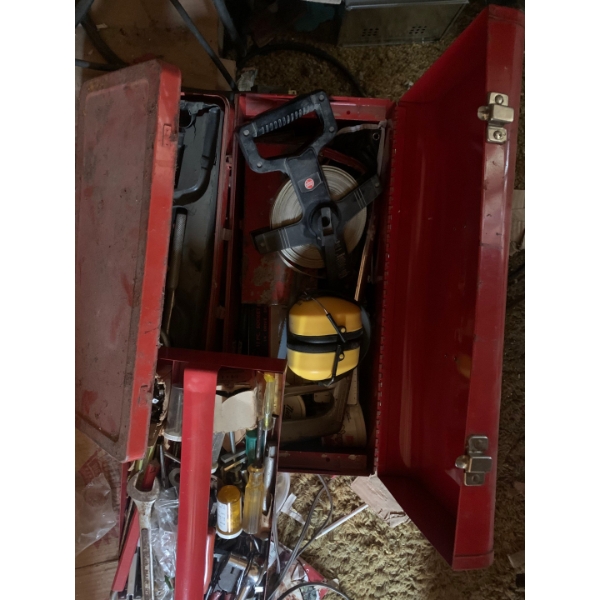 Mystery Tool Box filled with sockets, measuring tape, wrenches and more