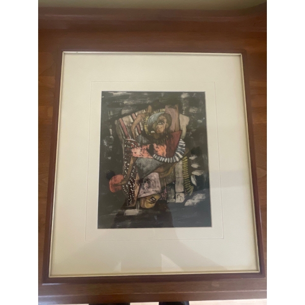 Surrealist stone lithograph, signed K P, believed to be Amercian surealist artist, Kate Pears