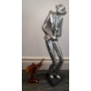 Image 1 : Jazz Man Musician Metallic Sculpture w/ Saxaphone & Wooden Swordfish Carving