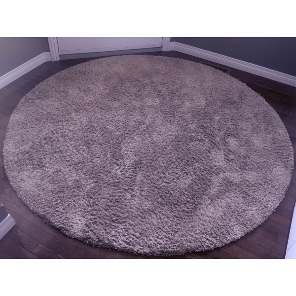 Round Beige Shag Area Rug with Non-Slip Backing