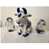 Image 1 :  Hand Painted Deleft Blue Holland Porcelain Cow creamer and 2 handmade glass blown decorative eggs