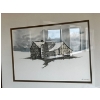 Image 1 :  Framed ink and watercolor painting of a barn in a snowy field, signed and dated by Canadian artist 