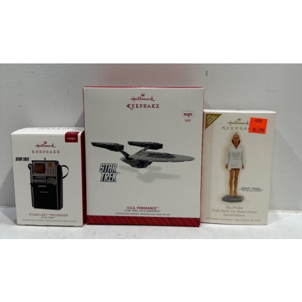 Star Trek- USS Vengeance , Ilia Probe , StarfleetTicorder Hallmark Ornaments