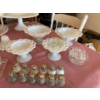 Image 3 : Anchor Hocking Lace Edge Milk Glass collection with several small salt and pepper, shakers, pinwheel