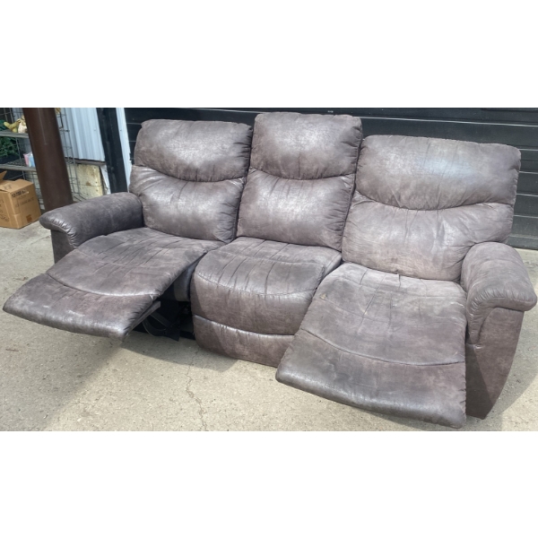 Brown Faux Leather 3-Seat Reclining Sofa