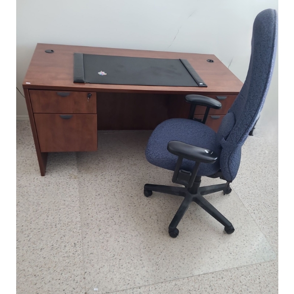 Sturdy Desk (Keys Included) 60 W, 30 D, 29 T, Executive Chair 27 W, 20 D, 52 T, Floor Pad 60 X 48 