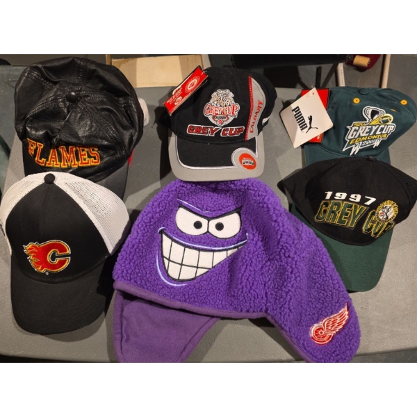 Columbia Back Pack Filled W/Sports Hats- Grey Cup, Detroit Redwings, Calgary Flames