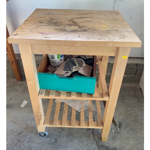 Wood Side Table With Art Supplies 20 x 22.5 x 33T