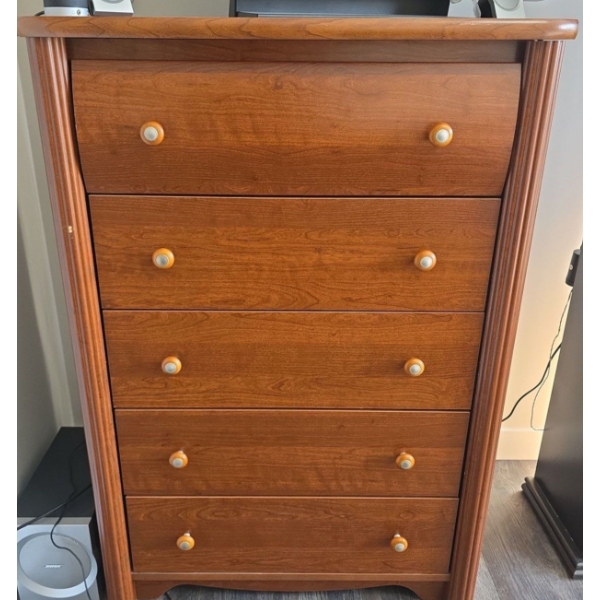 Five Drawered Wooden Dresser  24x21x54"tall