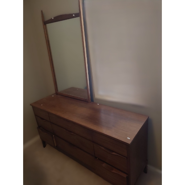 MCM Kaufman Wooden Long Dresser 58.5 W, 17.5 D, 30.5 T and Mirror 27.5 X 45.5 