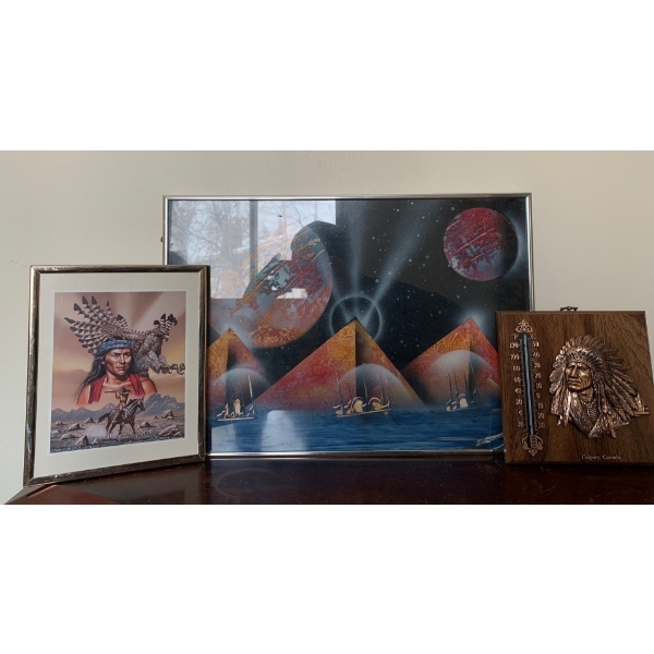 Aboriganal Art 20x14 w/ Copper Craft Thermometer 