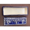 Image 2 : Blue Ceramic/Porcelain Jar/Urn, Candy Dish (Cracked on Bottom), and Towel Box Matching Set 
