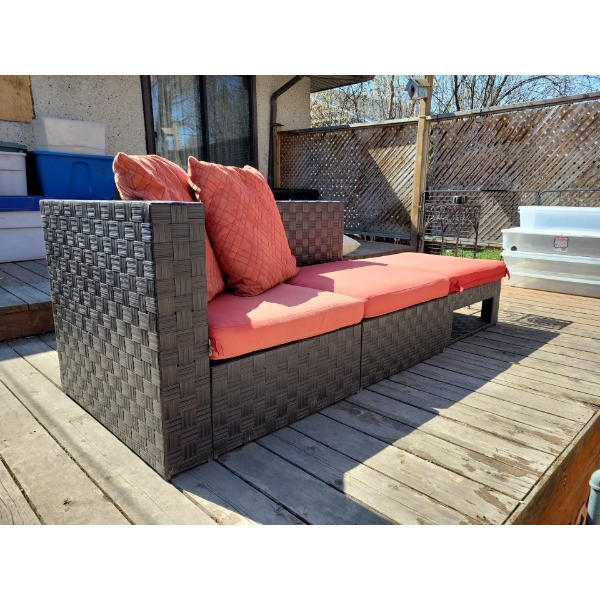 Patio Couch with Cushions 89" Wide x 33" Depth x 30" Tall, Side Bench 30" High, 