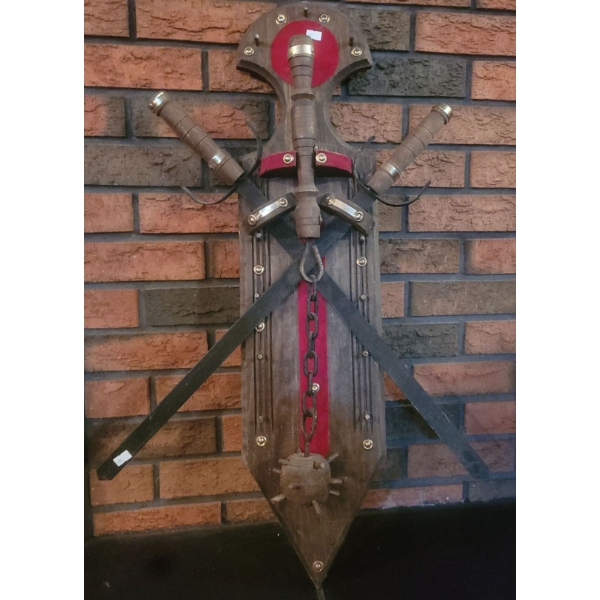Large Medieval Decorative Metal Blades + Morning Star Weapon on Plaque -  32T