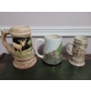 Image 2 : Horizontal Art Print 42W w/ Faux Orchid Plant & Foreign Collectable Beer Steins 